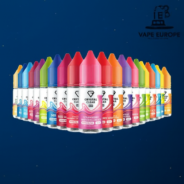 Bulk pack of 10 Crystal Clear Nic Salt 10ml bottles wholesale box for EU vape retailers